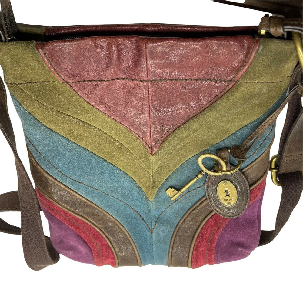 Vintage Fossil Winslet II ZB4397 Womens Multicolor Suede Crossbody Handbag Purse